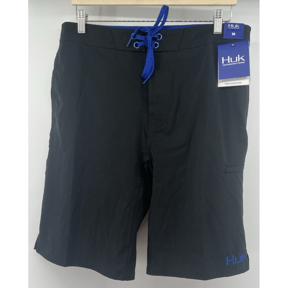 Huk Fishing Freeman Shorts Tagged 34 Actual 36 Black Blue 11" Inseam Swim Surf